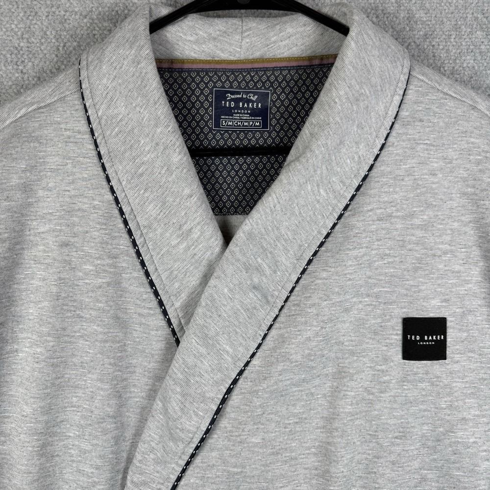 Ted Baker Bathrobe Men's Small Heather Gray Dressed To Chill Shawl Collar Tie